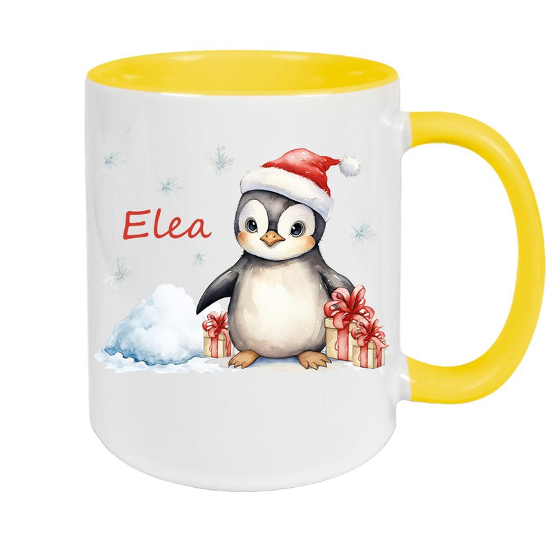 Tasse Wunschname Weihnachten Pinguin 1 Keramik Kinderbecher versch. Farben