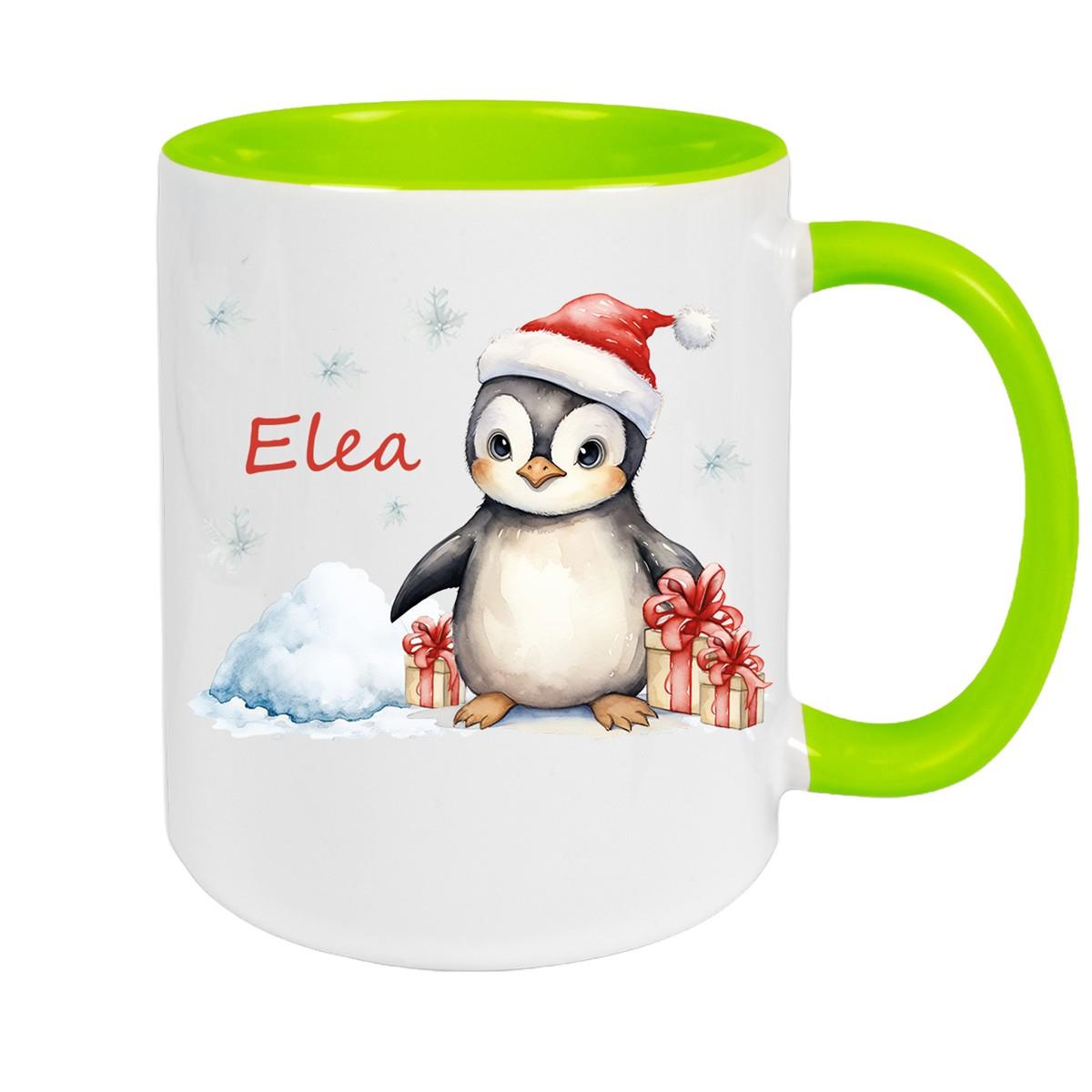 Tasse Wunschname Weihnachten Pinguin 1 Keramik Kinderbecher versch. Farben