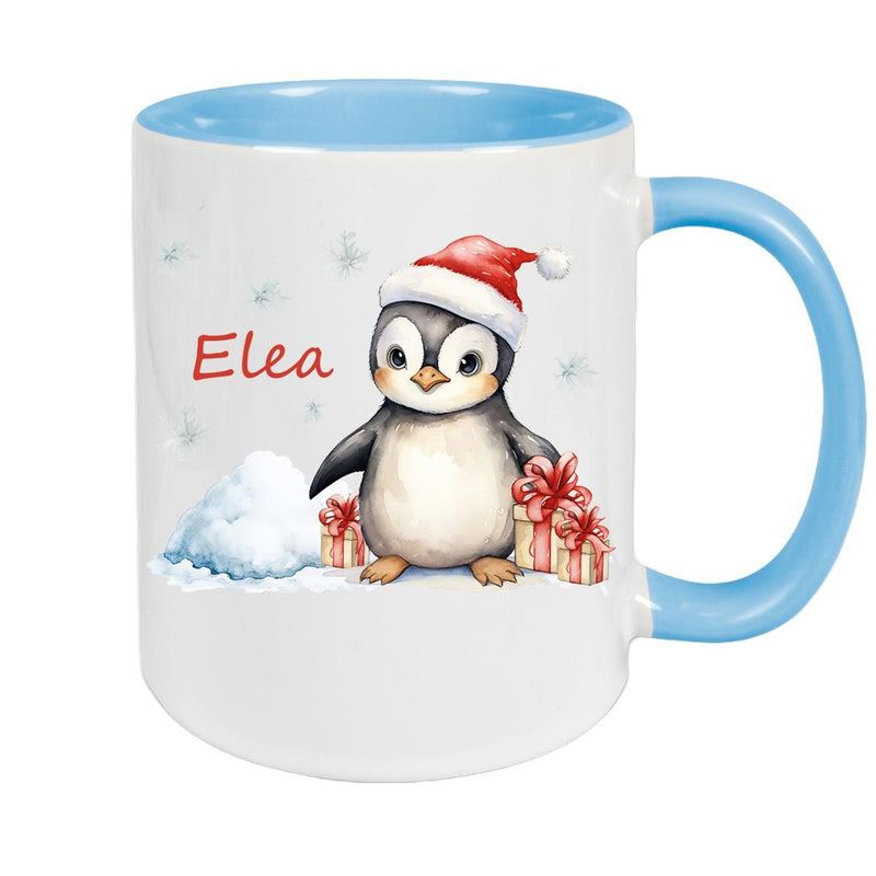 Tasse Wunschname Weihnachten Pinguin 1 Keramik Kinderbecher versch. Farben
