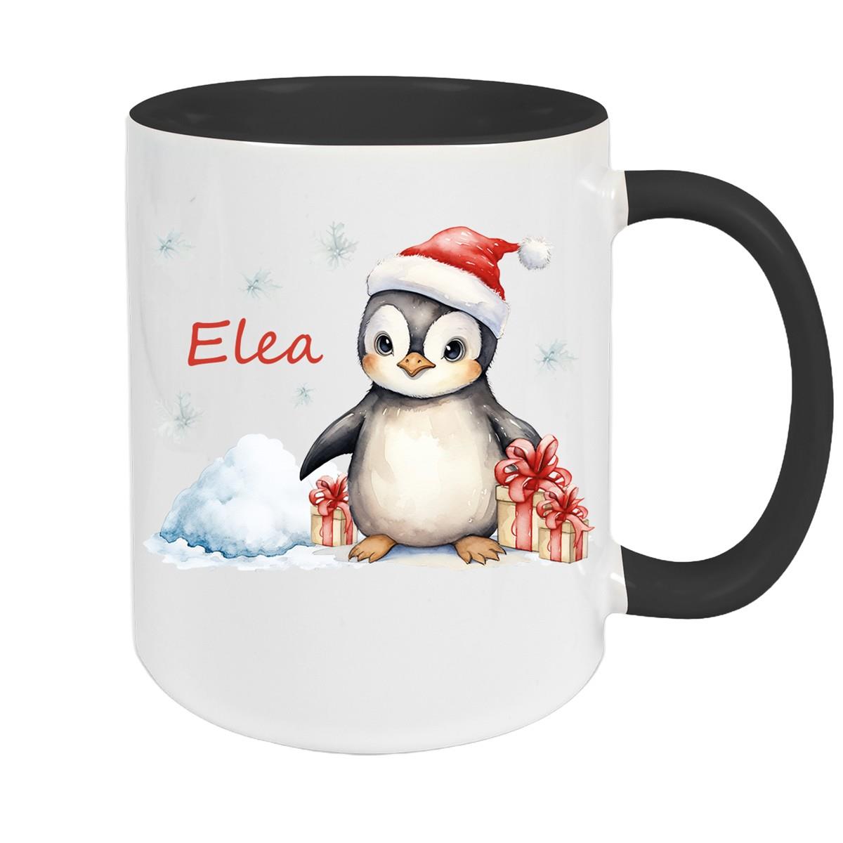 Tasse Wunschname Weihnachten Pinguin 1 Keramik Kinderbecher versch. Farben