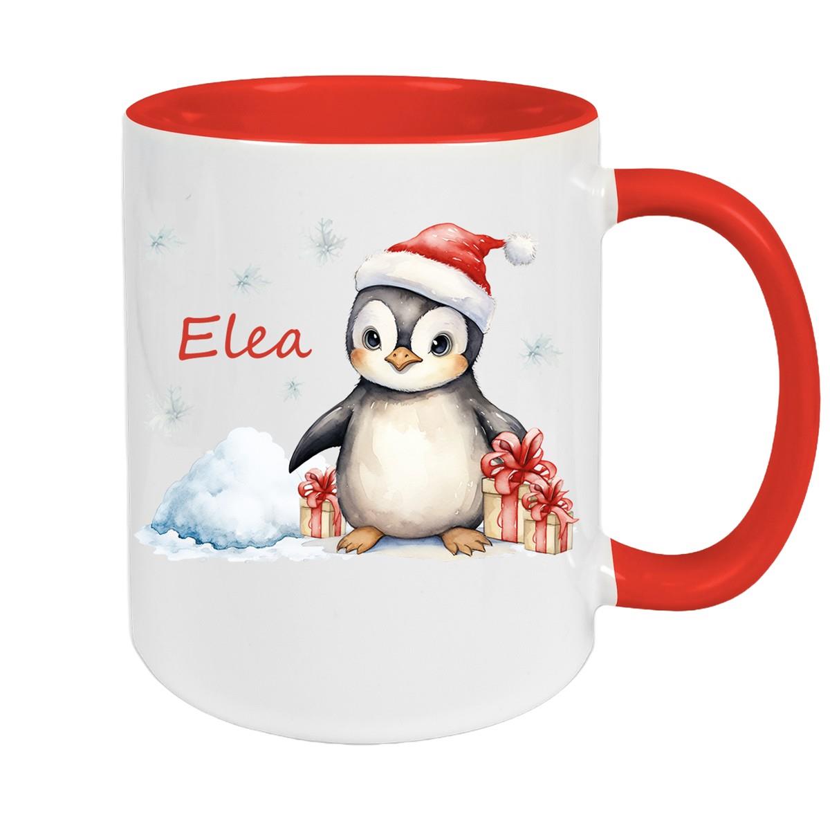 Tasse Wunschname Weihnachten Pinguin 1 Keramik Kinderbecher versch. Farben