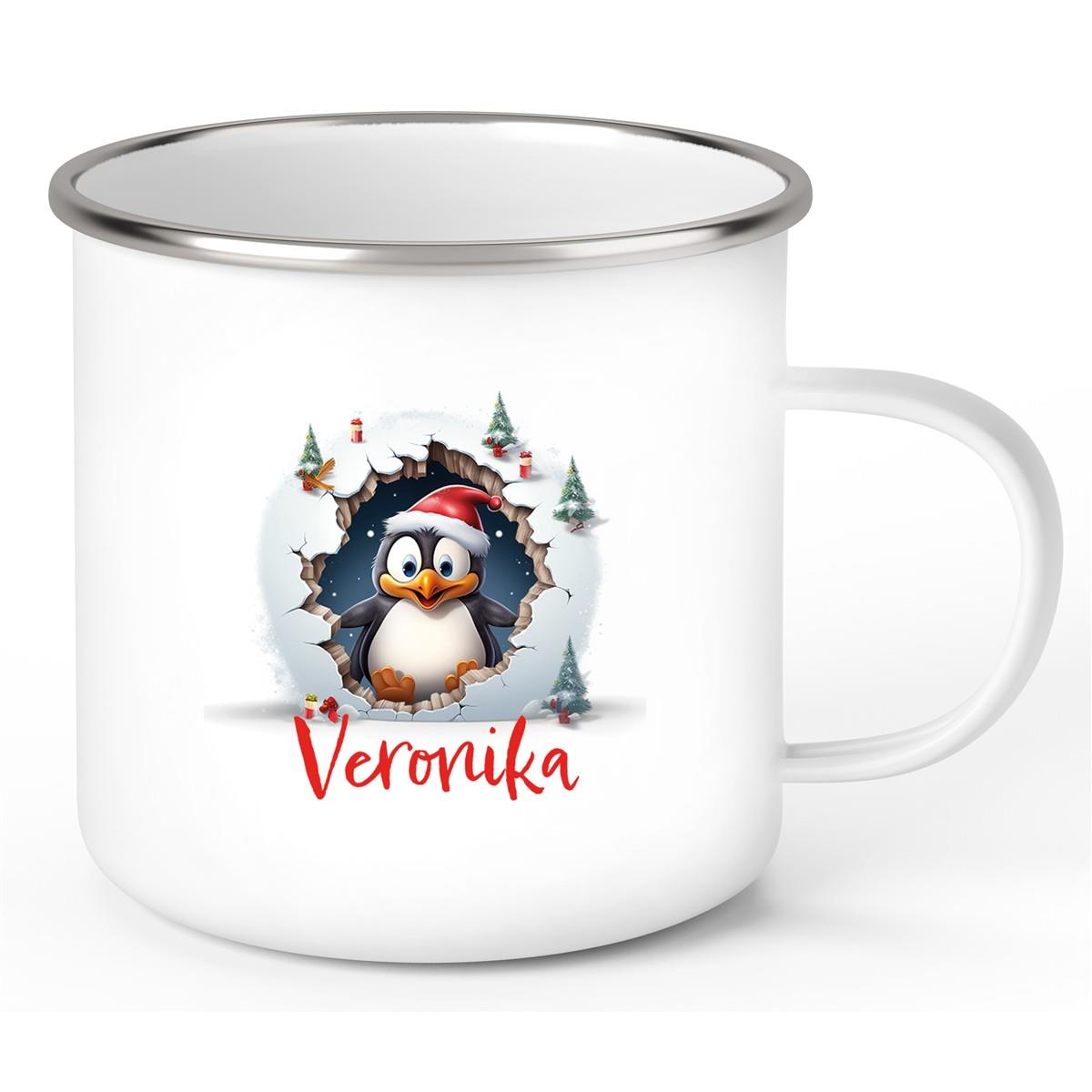 Tasse Wunschname Christmas Pinguin 2 Emaille Kinderbecher