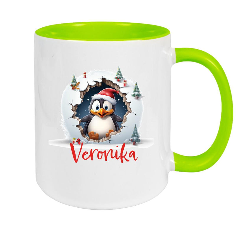Tasse Wunschname Christmas Pinguin 2 Keramik Kinderbecher versch. Farben