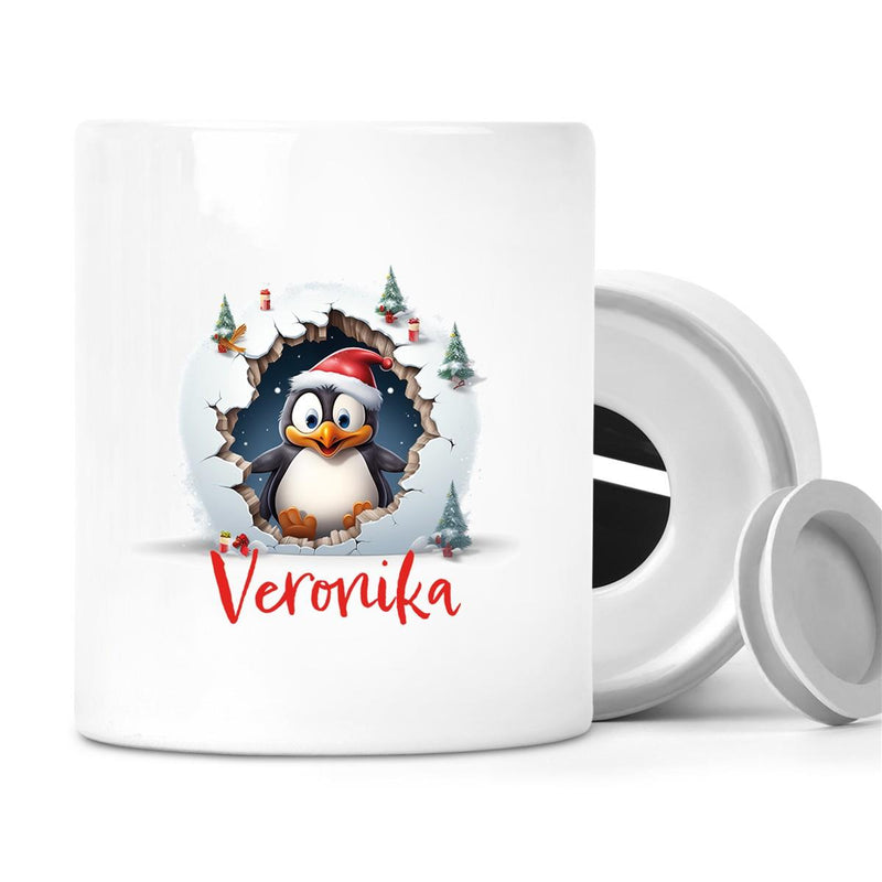 Spardose mit Wunschname Weihnachten Pinguin 2 Personalisiert