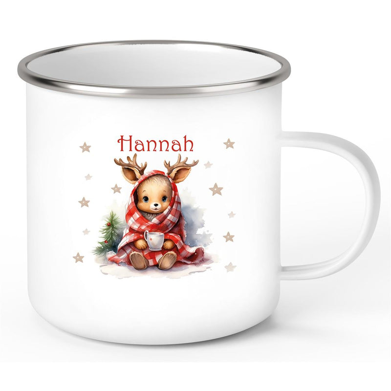 Tasse Wunschname Weihnachten Rehlein 1 Emaille Kinderbecher