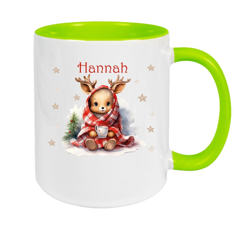 Tasse Wunschname Weihnachten Rehlein 1 Keramik Kinderbecher versch. Farben