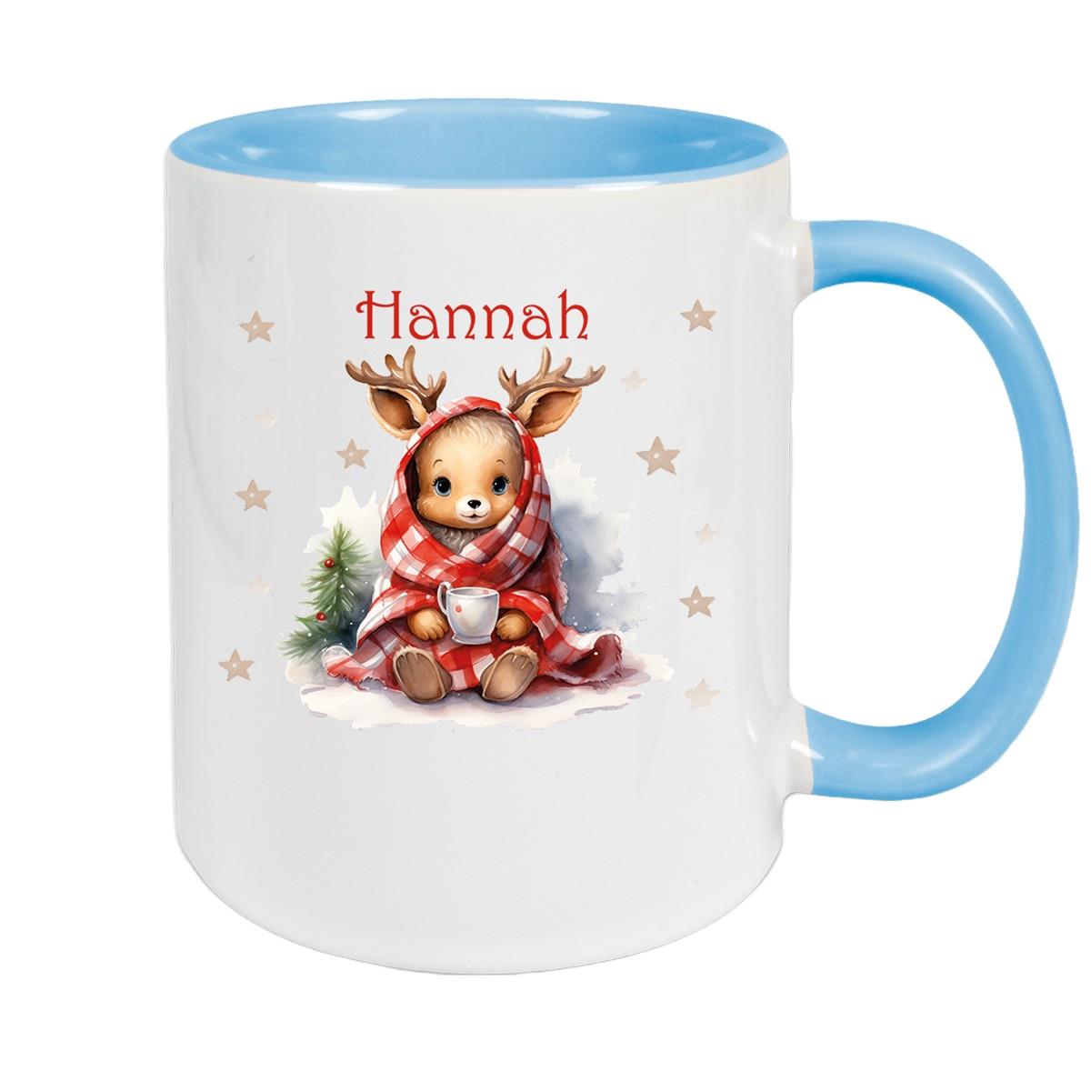Tasse Wunschname Weihnachten Rehlein 1 Keramik Kinderbecher versch. Farben