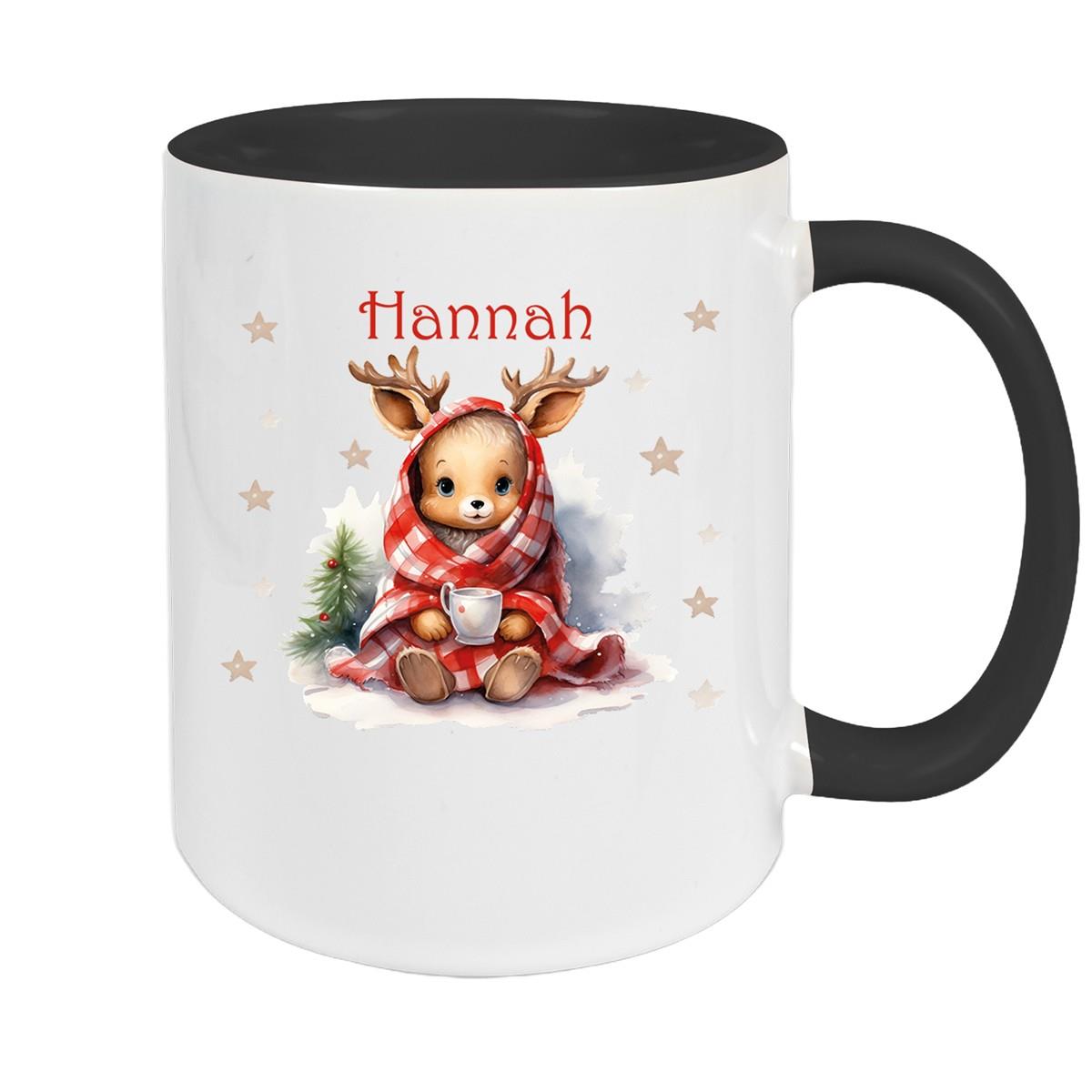Tasse Wunschname Weihnachten Rehlein 1 Keramik Kinderbecher versch. Farben