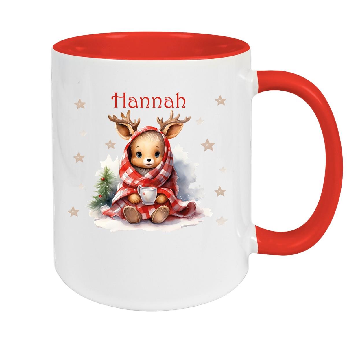 Tasse Wunschname Weihnachten Rehlein 1 Keramik Kinderbecher versch. Farben