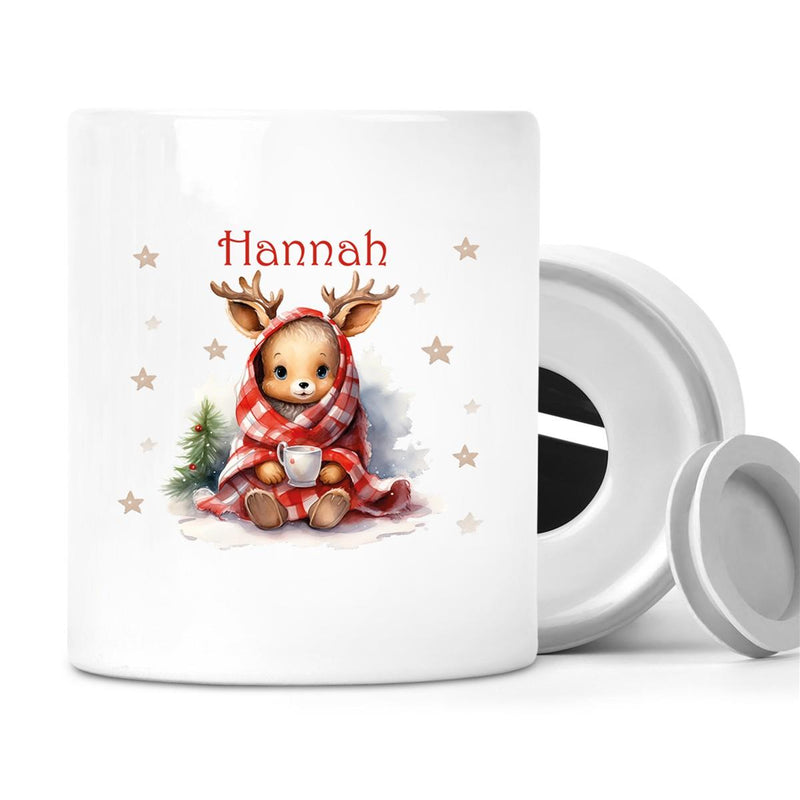 Spardose mit Wunschname Weihnachten Rehlein 1 personalisiert