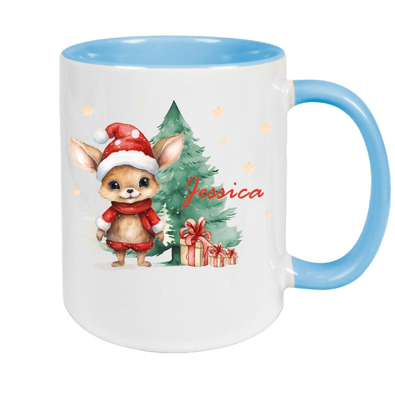 Tasse Wunschname Weihnachten Rehlein-Tannenbaum Keramik Kinderbecher versch. Farben