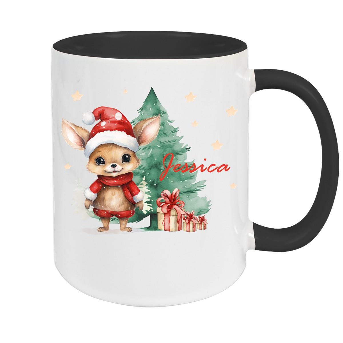 Tasse Wunschname Weihnachten Rehlein-Tannenbaum Keramik Kinderbecher versch. Farben