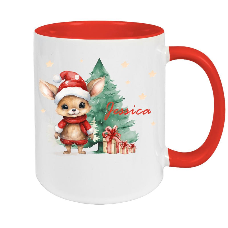 Tasse Wunschname Weihnachten Rehlein-Tannenbaum Keramik Kinderbecher versch. Farben