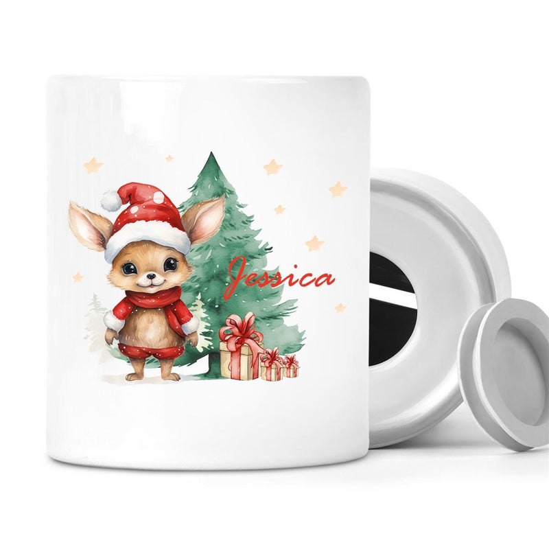 Spardose mit Wunschname Weihnachten Rehlein-Tannenbaum personalisiert