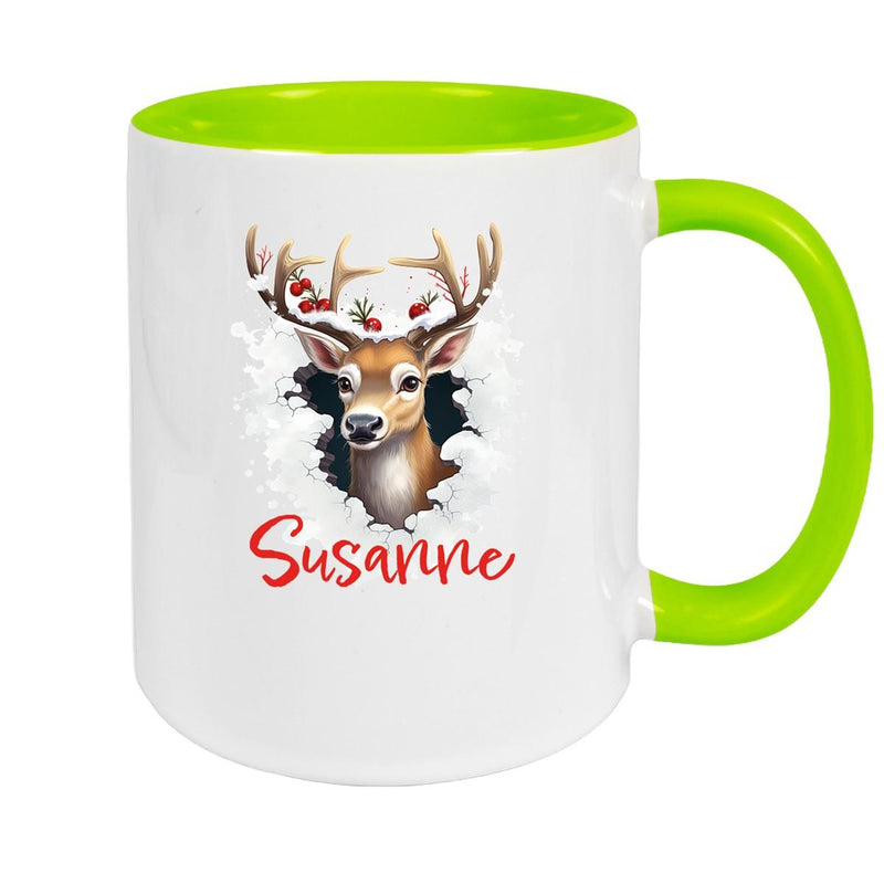 Tasse Wunschname Christmas Rentier 2 Keramik Kinderbecher versch. Farben