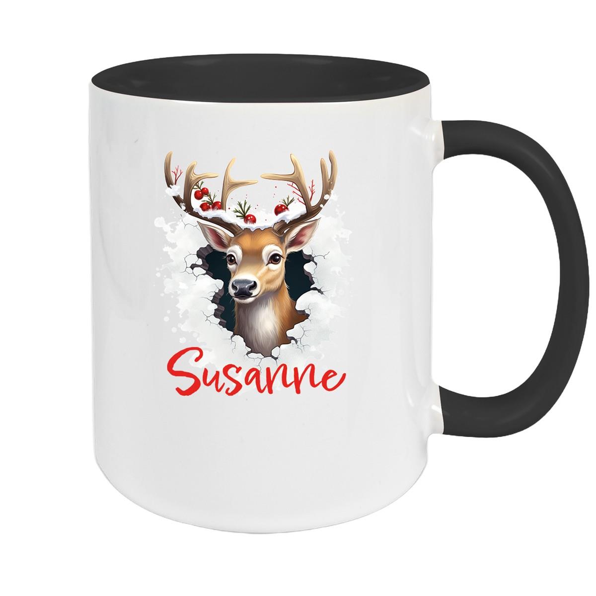 Tasse Wunschname Christmas Rentier 2 Keramik Kinderbecher versch. Farben