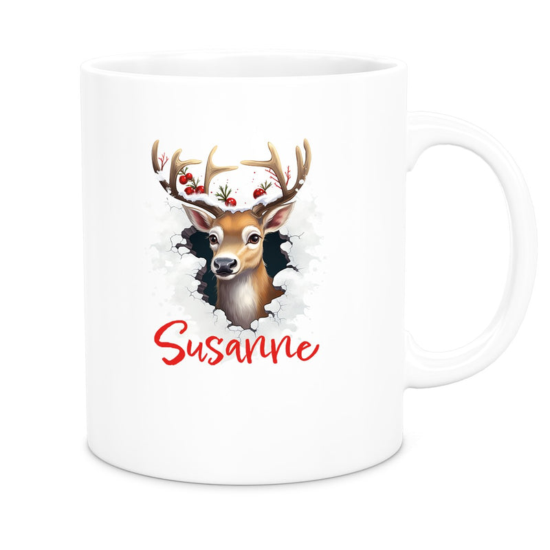 Tasse Wunschname Christmas Rentier 2 Keramik Kinderbecher versch. Farben