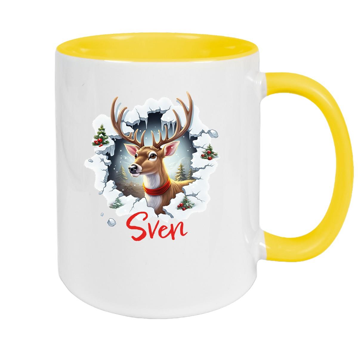 Tasse Wunschname Christmas Rentier 3 Keramik Kinderbecher versch. Farben