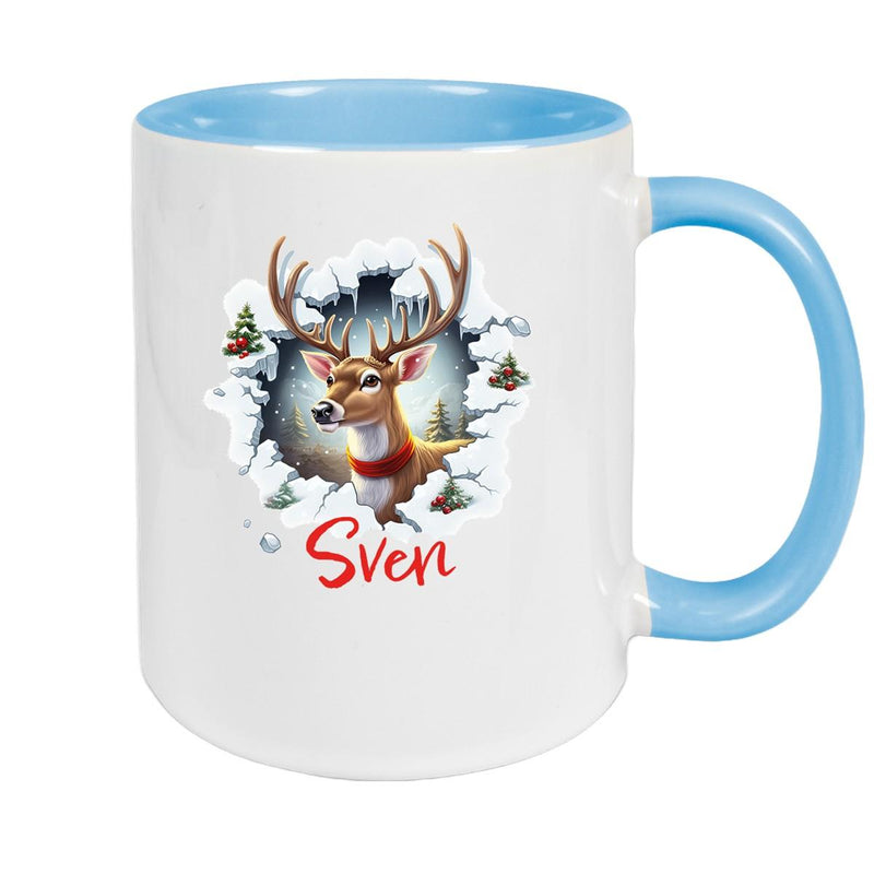 Tasse Wunschname Christmas Rentier 3 Keramik Kinderbecher versch. Farben