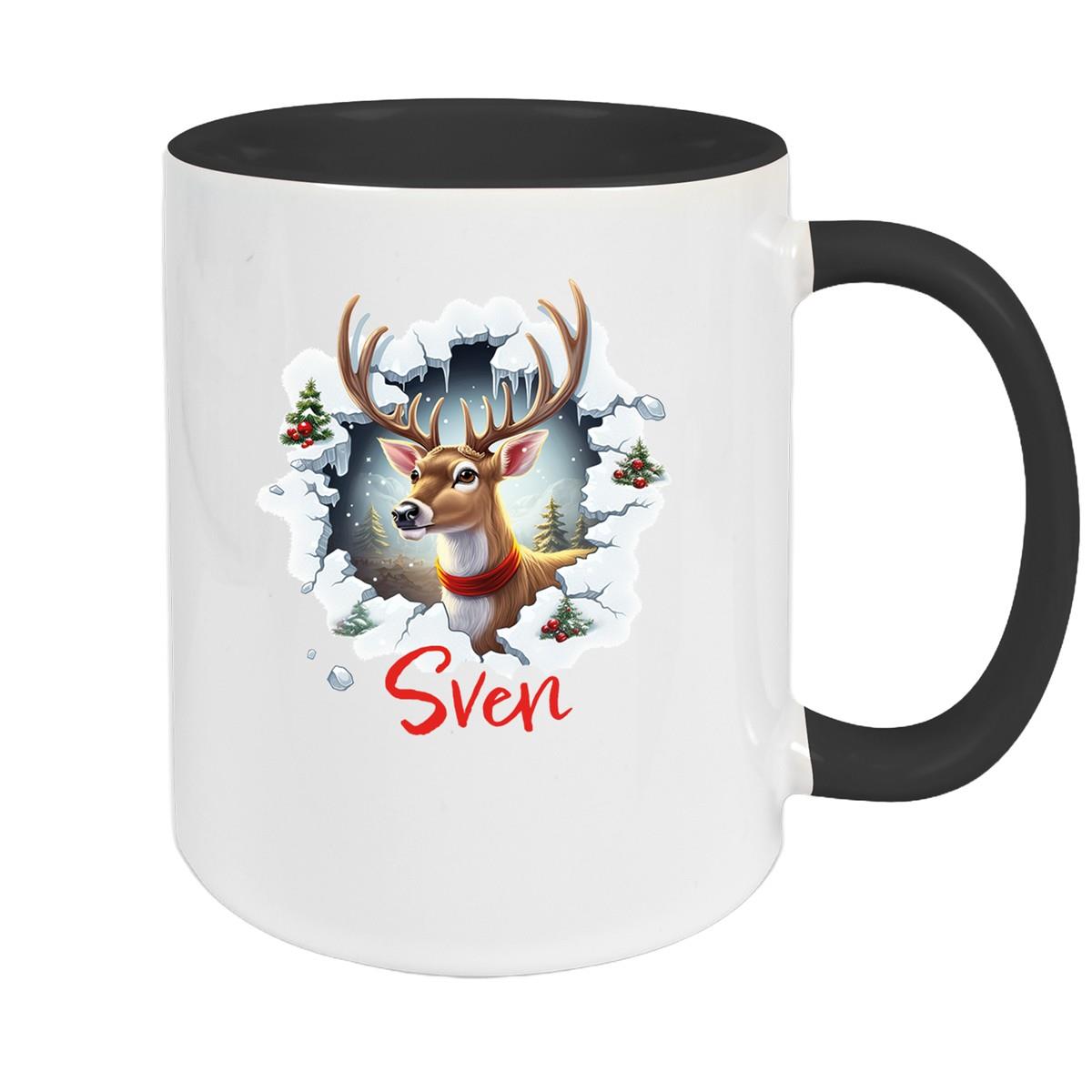 Tasse Wunschname Christmas Rentier 3 Keramik Kinderbecher versch. Farben