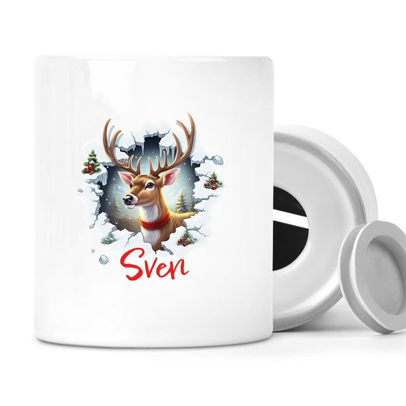 Spardose mit Wunschname Weihnachten Rentier 3 Personalisiert