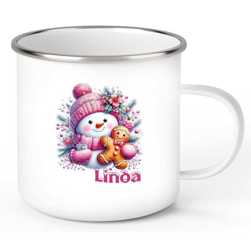 Tasse Wunschname Weihnachten Schneemann 2 Emaille Kinderbecher