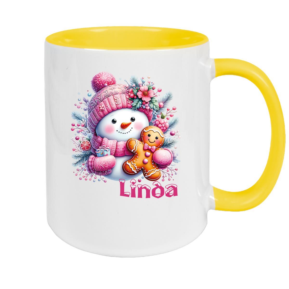Tasse Wunschname Weihnachten Schneemann 2 Keramik Kinderbecher versch. Farben