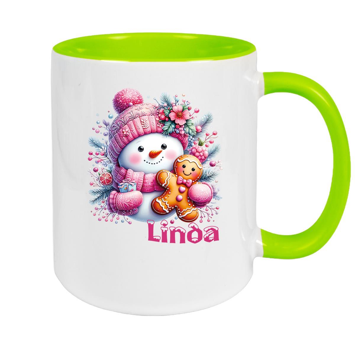 Tasse Wunschname Weihnachten Schneemann 2 Keramik Kinderbecher versch. Farben