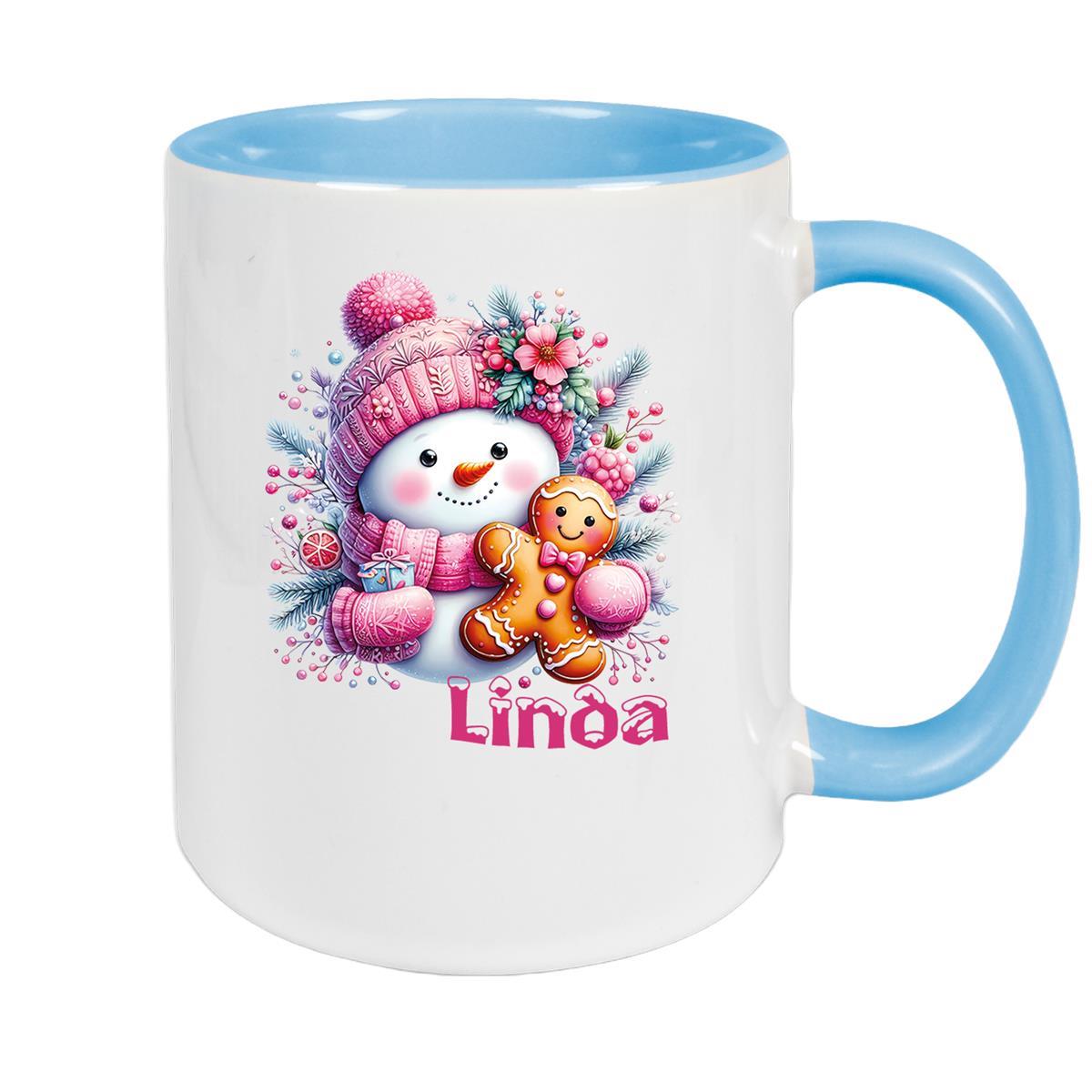 Tasse Wunschname Weihnachten Schneemann 2 Keramik Kinderbecher versch. Farben