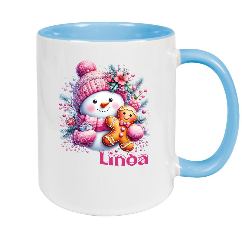 Tasse Wunschname Weihnachten Schneemann 2 Keramik Kinderbecher versch. Farben