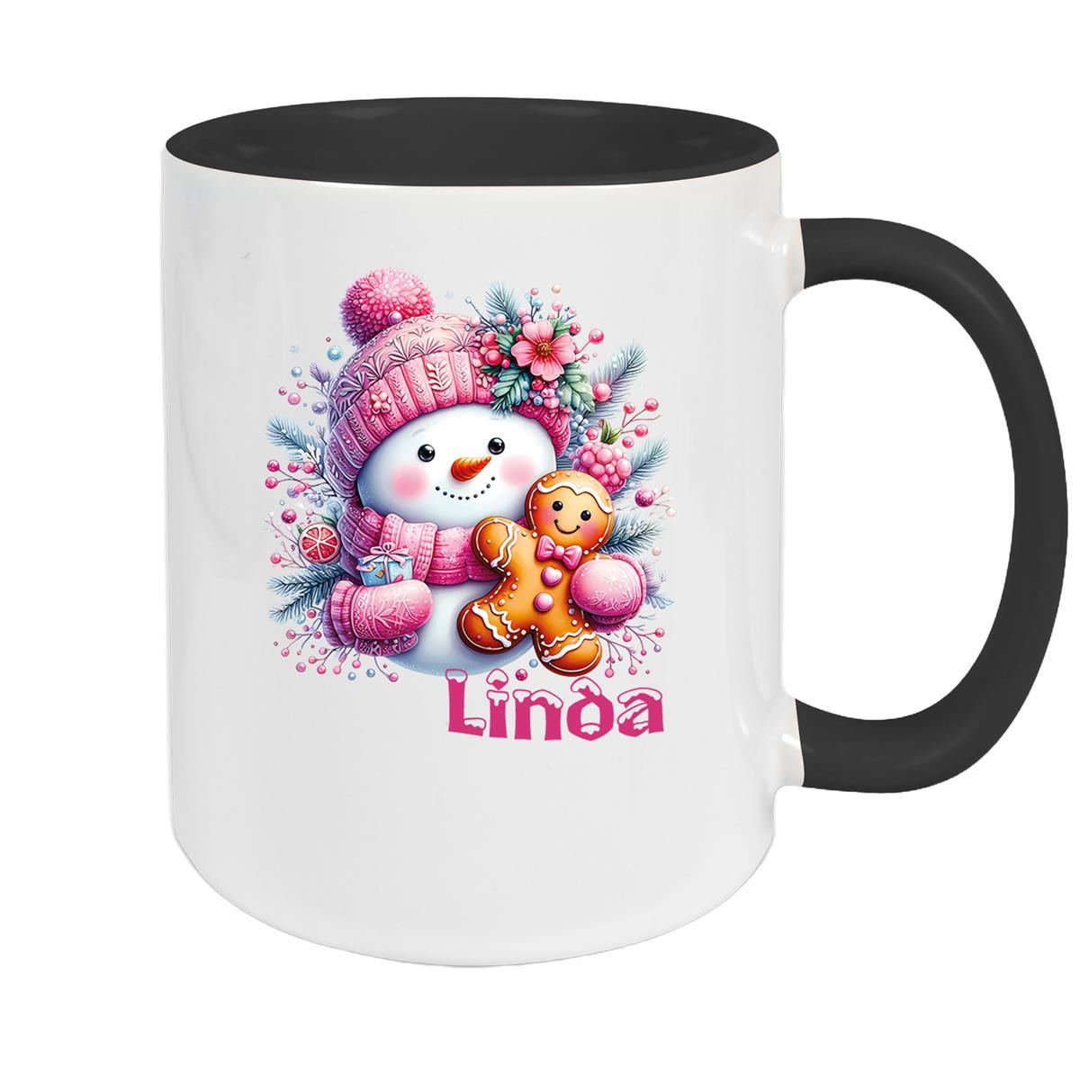 Tasse Wunschname Weihnachten Schneemann 2 Keramik Kinderbecher versch. Farben