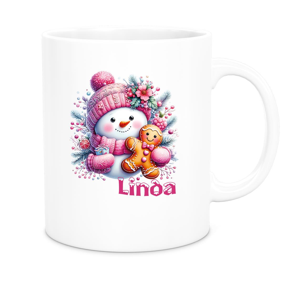 Tasse Wunschname Weihnachten Schneemann 2 Keramik Kinderbecher versch. Farben