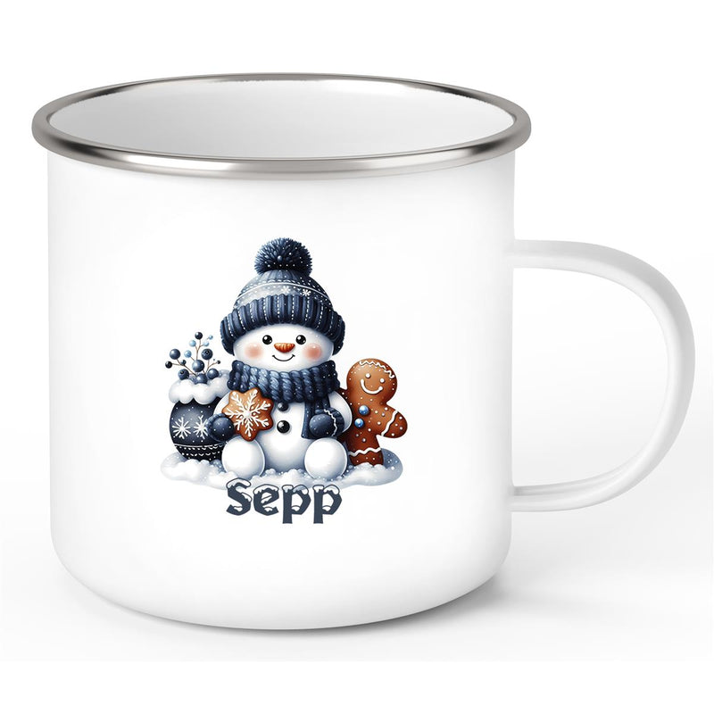 Tasse Wunschname Weihnachten Schneemann 4 Emaille Kinderbecher