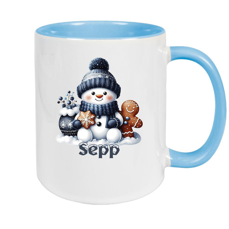 Tasse Wunschname Weihnachten Schneemann 4 Keramik Kinderbecher versch. Farben