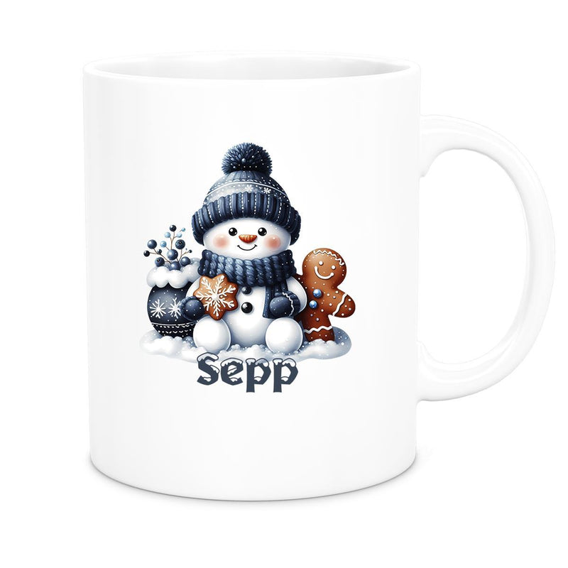 Tasse Wunschname Weihnachten Schneemann 4 Keramik Kinderbecher versch. Farben