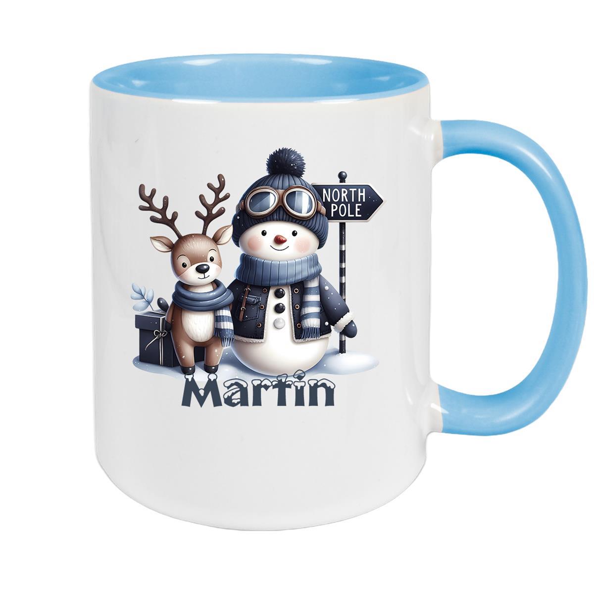 Tasse Wunschname Weihnachten Schneemann 5 Keramik Kinderbecher versch. Farben