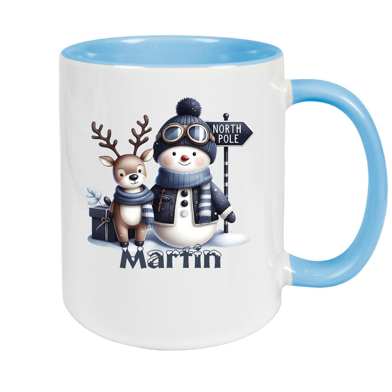 Tasse Wunschname Weihnachten Schneemann 5 Keramik Kinderbecher versch. Farben