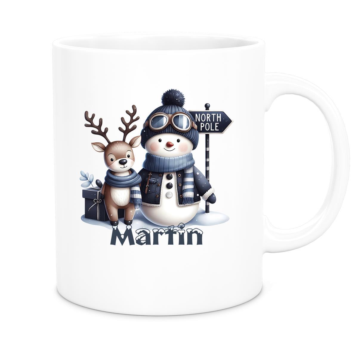 Tasse Wunschname Weihnachten Schneemann 5 Keramik Kinderbecher versch. Farben