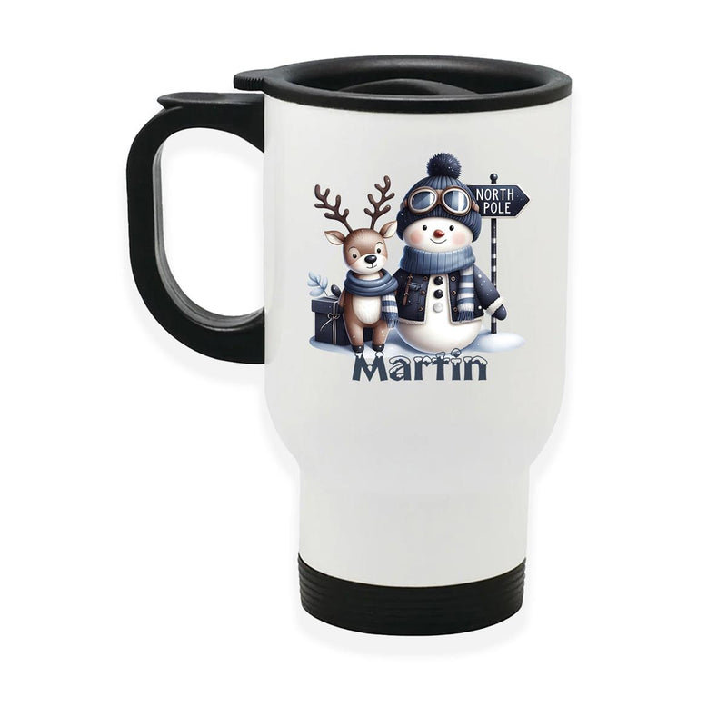 Edelstahl-Thermobecher mit Deckel Weihnachten Schneemann 5 personalisiert weiß