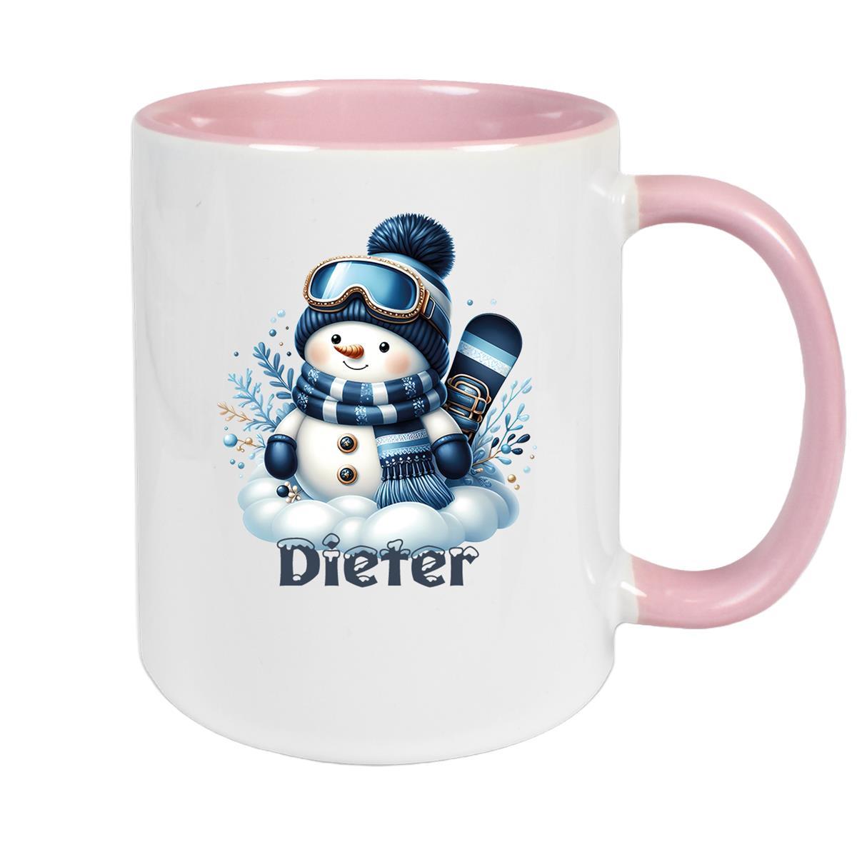Tasse Wunschname Weihnachten Schneemann 6 Keramik Kinderbecher versch. Farben