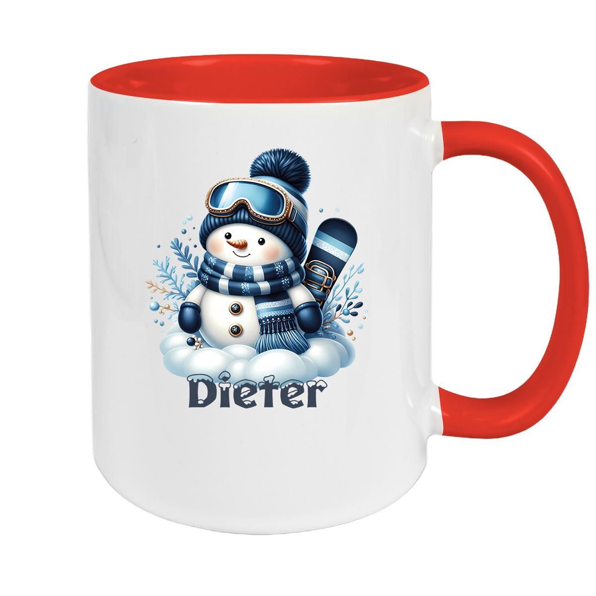 Tasse Wunschname Weihnachten Schneemann 6 Keramik Kinderbecher versch. Farben