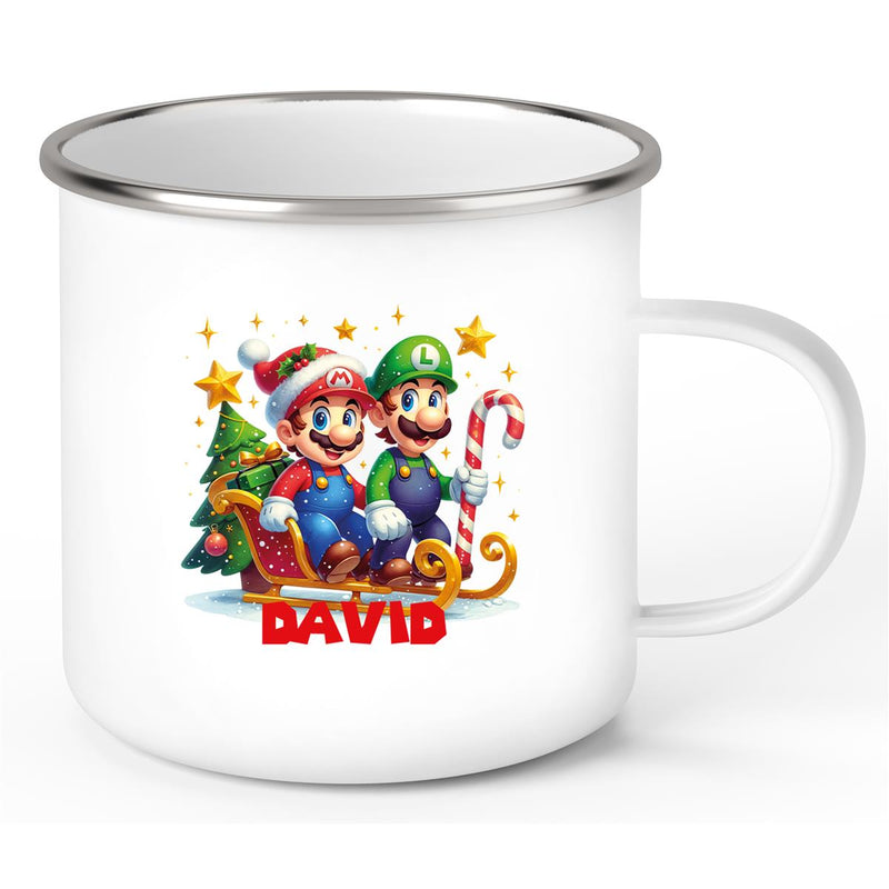 Tasse Wunschname Weihnachten Super-Mario 1 Emaille