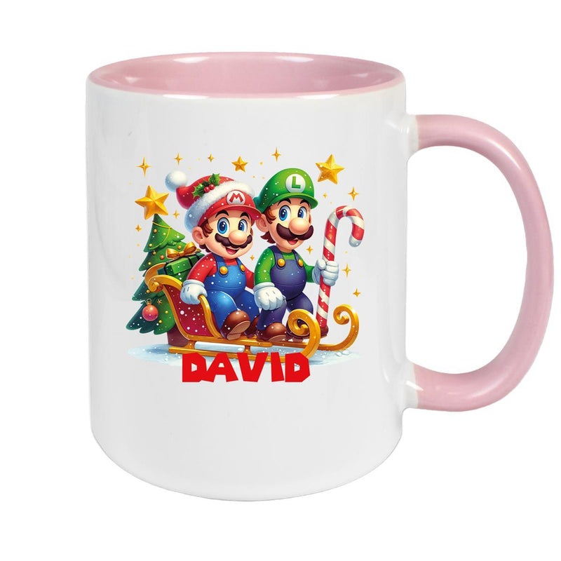 Tasse Wunschname Weihnachten Super-Mario 1 Keramik Kinderbecher versch. Farben
