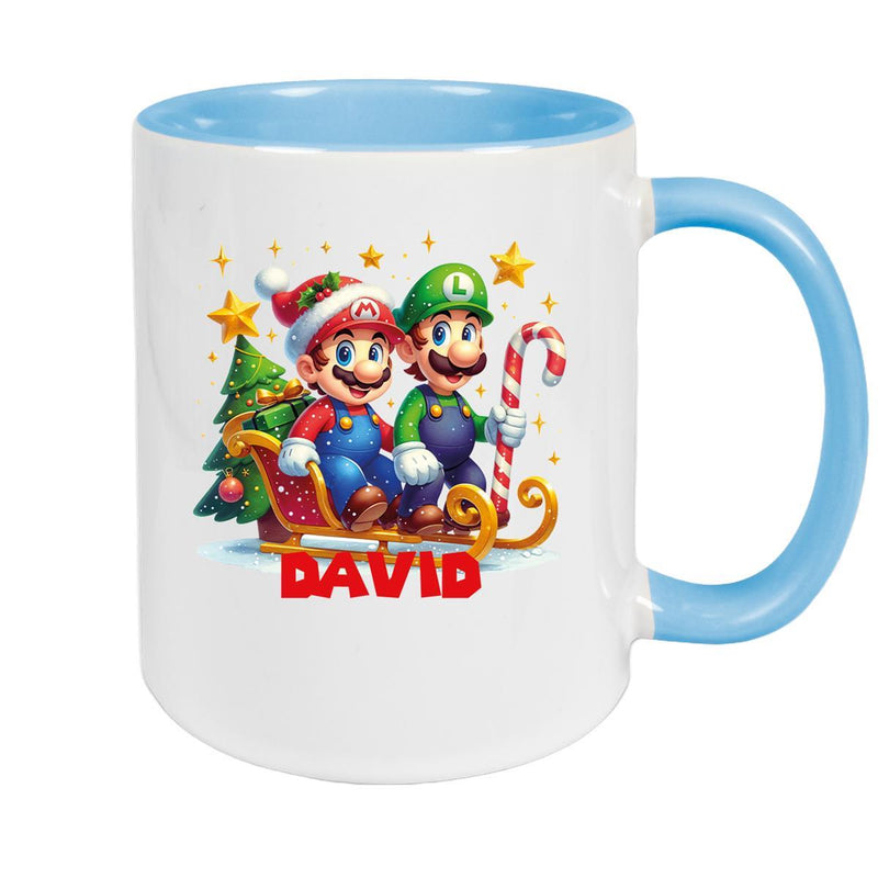 Tasse Wunschname Weihnachten Super-Mario 1 Keramik Kinderbecher versch. Farben