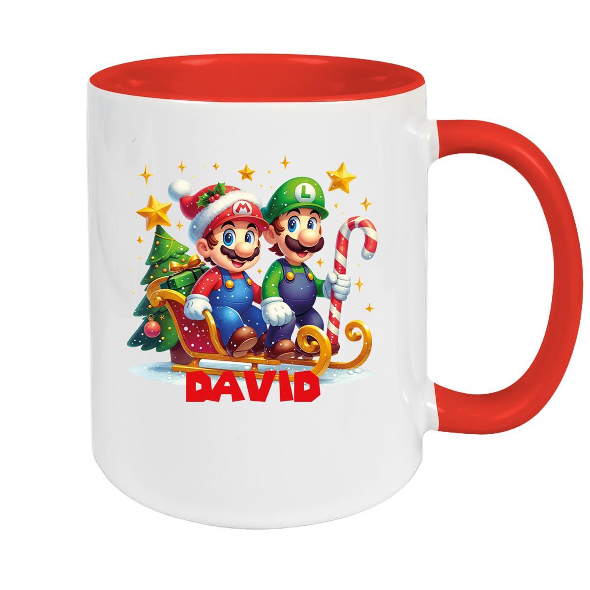 Tasse Wunschname Weihnachten Super-Mario 1 Keramik Kinderbecher versch. Farben
