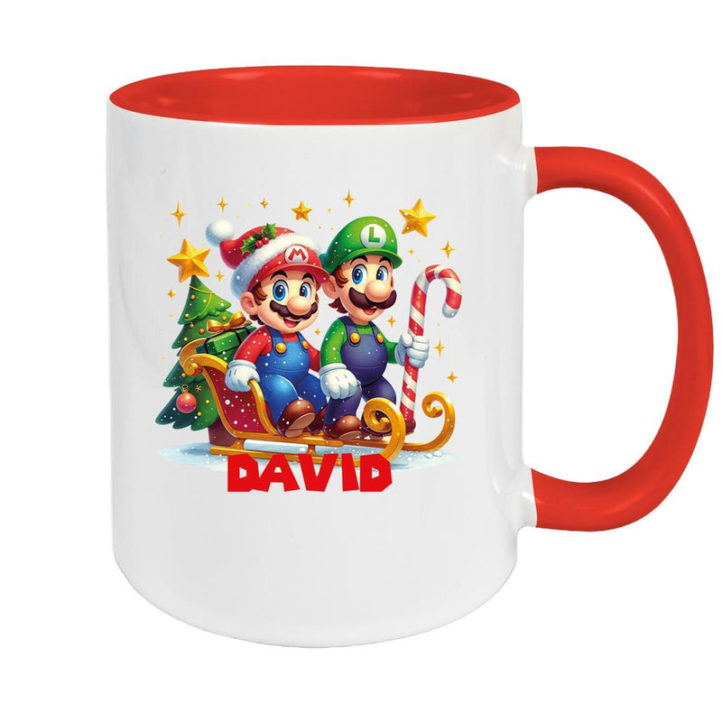 Tasse Wunschname Weihnachten Super-Mario 1 Keramik Kinderbecher versch. Farben