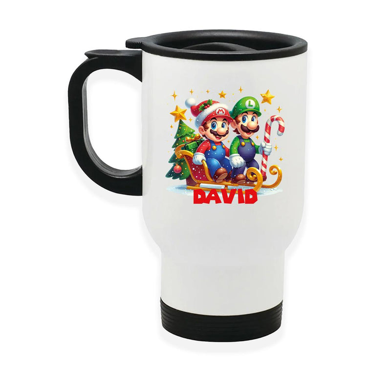 Edelstahl-Thermobecher mit Deckel Weihnachten Super-Mario 1 personalisiert weiß