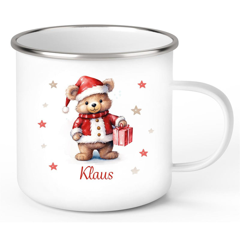 Tasse Wunschname Weihnachten Teddy Sterne Emaille Kinderbecher