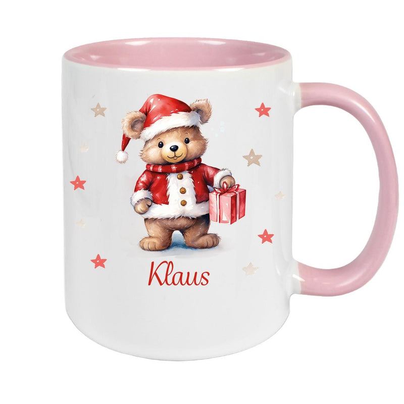Tasse Wunschname Weihnachten Teddy Sterne Keramik Kinderbecher versch. Farben