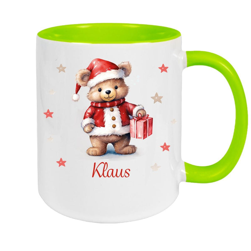 Tasse Wunschname Weihnachten Teddy Sterne Keramik Kinderbecher versch. Farben